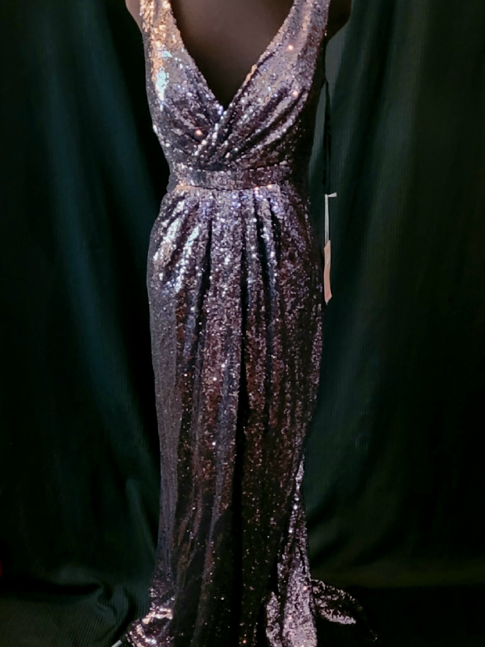 Midnight Plum Sequined V-Neck Evening Gown